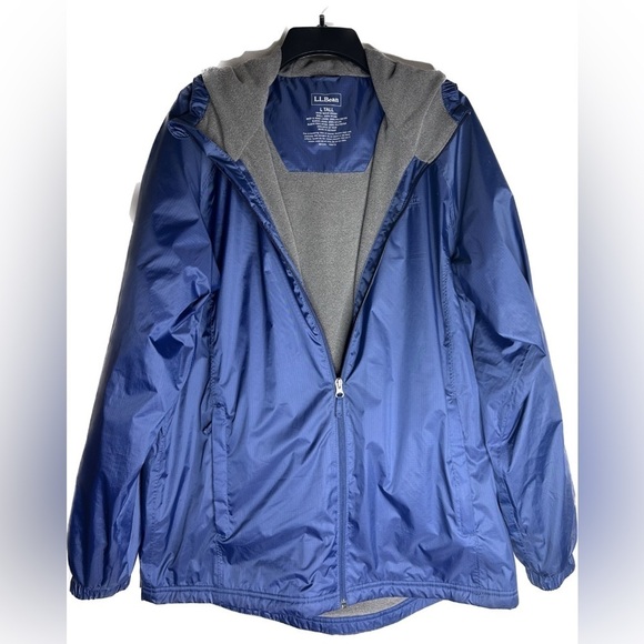 LL Bean Jacket Mens  Windbreaker Lined Navy Blue Full Zip Hood Rain Outdoor LT - Picture 2 of 8